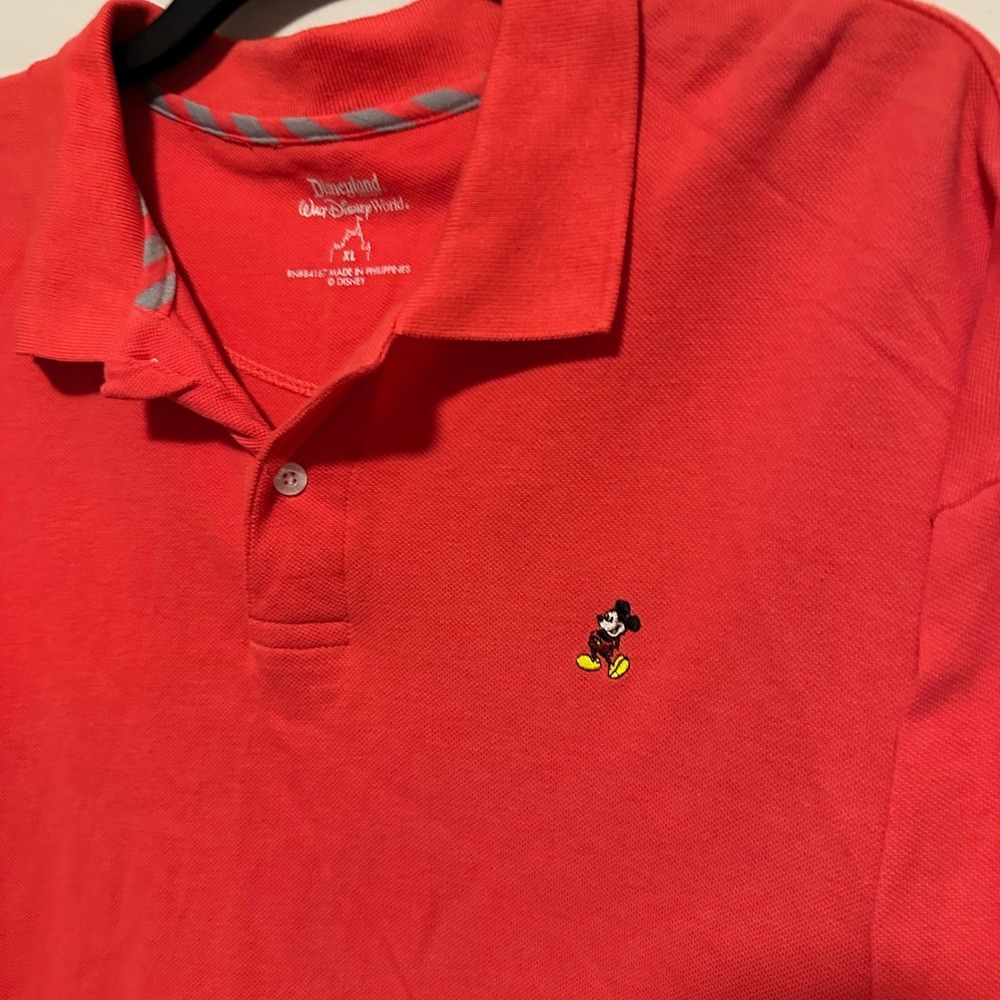 Disney Parks Mens Red Mickey Mouse Embroidered Pique Polo Shirt XL Disneyland